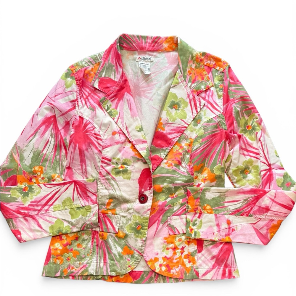 Vintage Blazer Colorful Floral Women's Jackets Size Large Made in Italy Vitamina